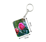 Pack Of 3_ Pink Rose One Side Printed Rectangle Designer Keychain (Pink) - GillKart