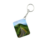 Pack Of 3_ Landscape Mountains Road Green One Side Printed Rectangle Designer Keychain (Green) - GillKart