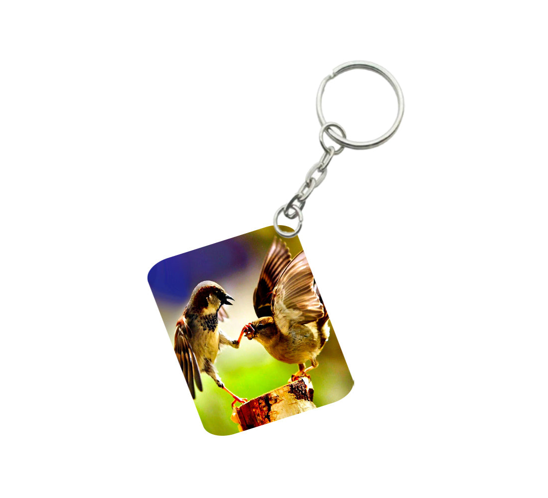 Pack Of 3_ Birds Love One Side Printed Rectangle Designer Keychain (Multi Color) - GillKart