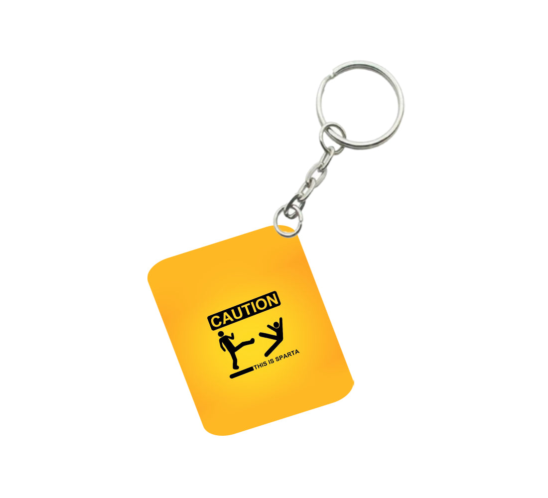 Pack Of 3_ Caution One Side Printed Rectangle Designer Keychain (Orange) - GillKart