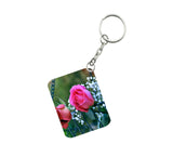 Pack Of 3_ Pink Rose One Side Printed Rectangle Designer Keychain (Pink) - GillKart