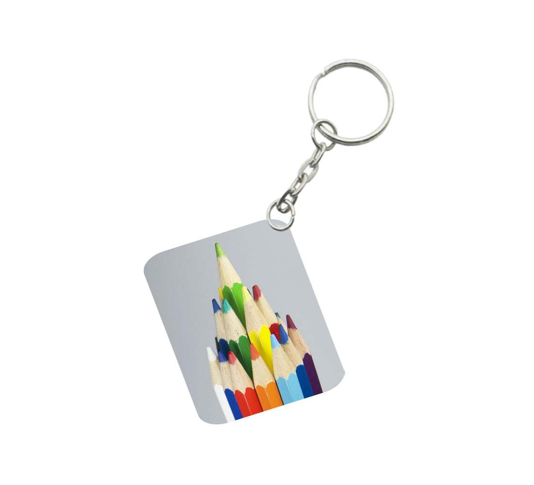 Pack Of 3_ Pencil One Side Printed Rectangle Designer Keychain (Multi Color) - GillKart
