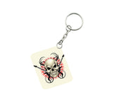 Pack Of 3_ Skull With Music One Side Printed Rectangle Designer Keychain (White) - GillKart