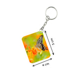 Pack Of 3_ Orange Flower With Butterfly One Side Printed Rectangle Designer Keychain (Orange) - GillKart