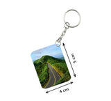 Pack Of 3_ Landscape Mountains Road Green One Side Printed Rectangle Designer Keychain (Green) - GillKart