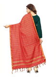 Women's Cotton Jari Woven Work Dupatta (Red, Length:2-2.4 mtr) - GillKart