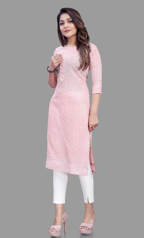 Women's Cotton Straight Kurti (Pink) - GillKart