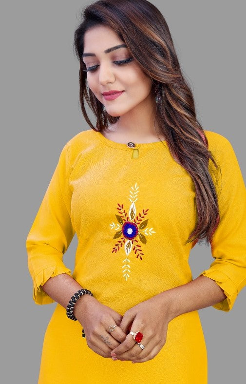 Women's Cotton Slub Straight Kurti (Yellow) - GillKart