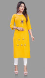 Women's Cotton Slub Straight Kurti (Yellow) - GillKart