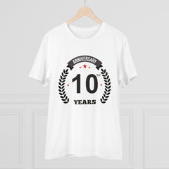 Men's PC Cotton 10th Anniversary Printed T Shirt (Color: White, Thread Count: 180GSM) - GillKart
