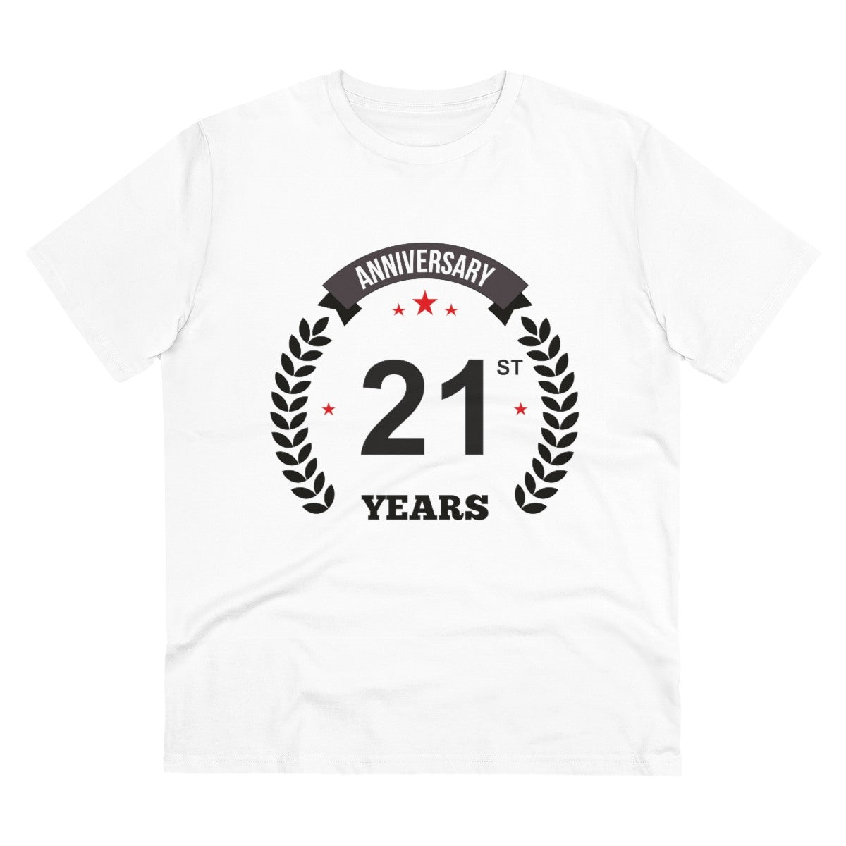 Men's PC Cotton 21st Anniversary Printed T Shirt (Color: White, Thread Count: 180GSM) - GillKart