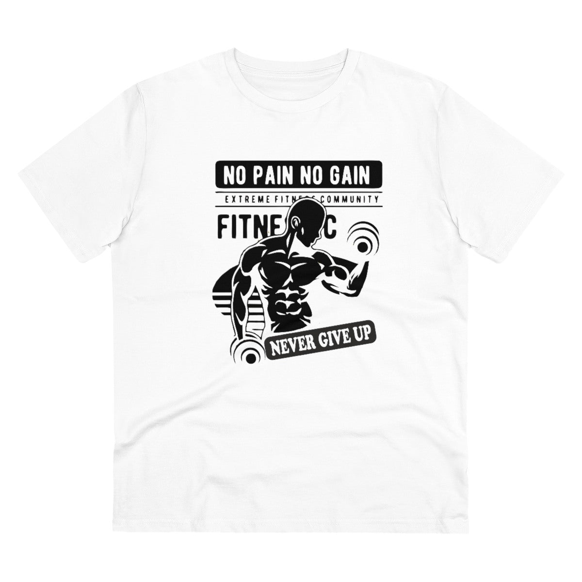 Men's PC Cotton Gym No Pain No Gain Never Give Up Printed T Shirt (Color: White, Thread Count: 180GSM) - GillKart