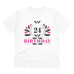 Men's PC Cotton 24th Birthday Printed T Shirt (Color: White, Thread Count: 180GSM) - GillKart