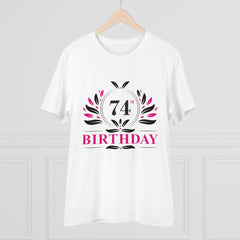 Men's PC Cotton 74th Birthday Printed T Shirt (Color: White, Thread Count: 180GSM) - GillKart