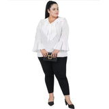 Women's Casual Bell Sleeve Solid White Top (Color:White, Material:Georgette) - GillKart