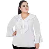 Women's Casual Bell Sleeve Solid White Top (Color:White, Material:Georgette) - GillKart