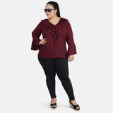 Women's Casual Bell Sleeve Solid Maroon Top (Color:Maroon, Material:Georgette) - GillKart