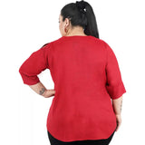 Women's Casual Solid Maroon Top (Color:Maroon, Material:Cotton Linen Blend) - GillKart