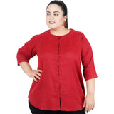 Women's Casual Solid Maroon Top (Color:Maroon, Material:Cotton Linen Blend) - GillKart