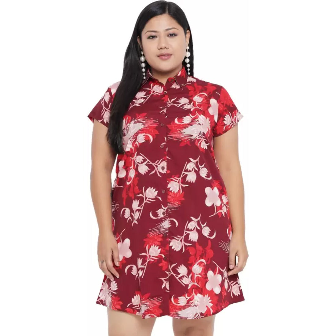 Women's Shirt Maroon Dress (Color:Maroon, Material:Polyester) - GillKart