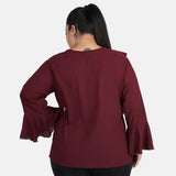 Women's Casual Bell Sleeve Solid Maroon Top (Color:Maroon, Material:Georgette) - GillKart