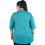 Women's Casual Three Fourth Sleeve Embroidered Light Green Top (Color:Light Blue, Material:Cotton Linen Blend) - GillKart