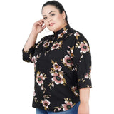 Women's Casual Three Fourth Sleeve Printed Black Top (Color:Black, Material:Poly Crepe) - GillKart