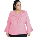 Women's Casual Bell Sleeve Solid Pink Top (Color:Pink, Material:Georgette) - GillKart