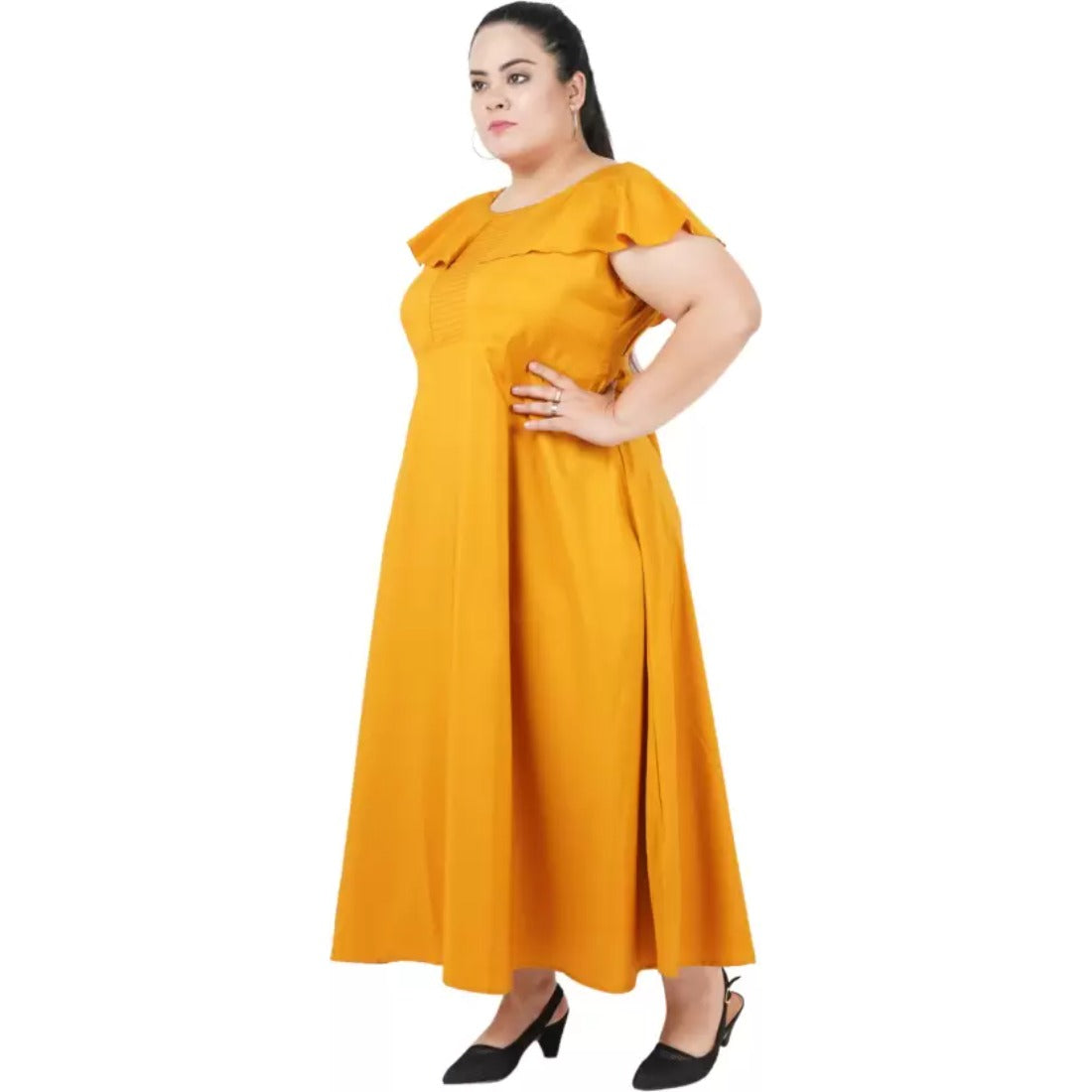 Women's Fit And Flare Yellow Dress (Color:Yellow, Material:Polyester) - GillKart