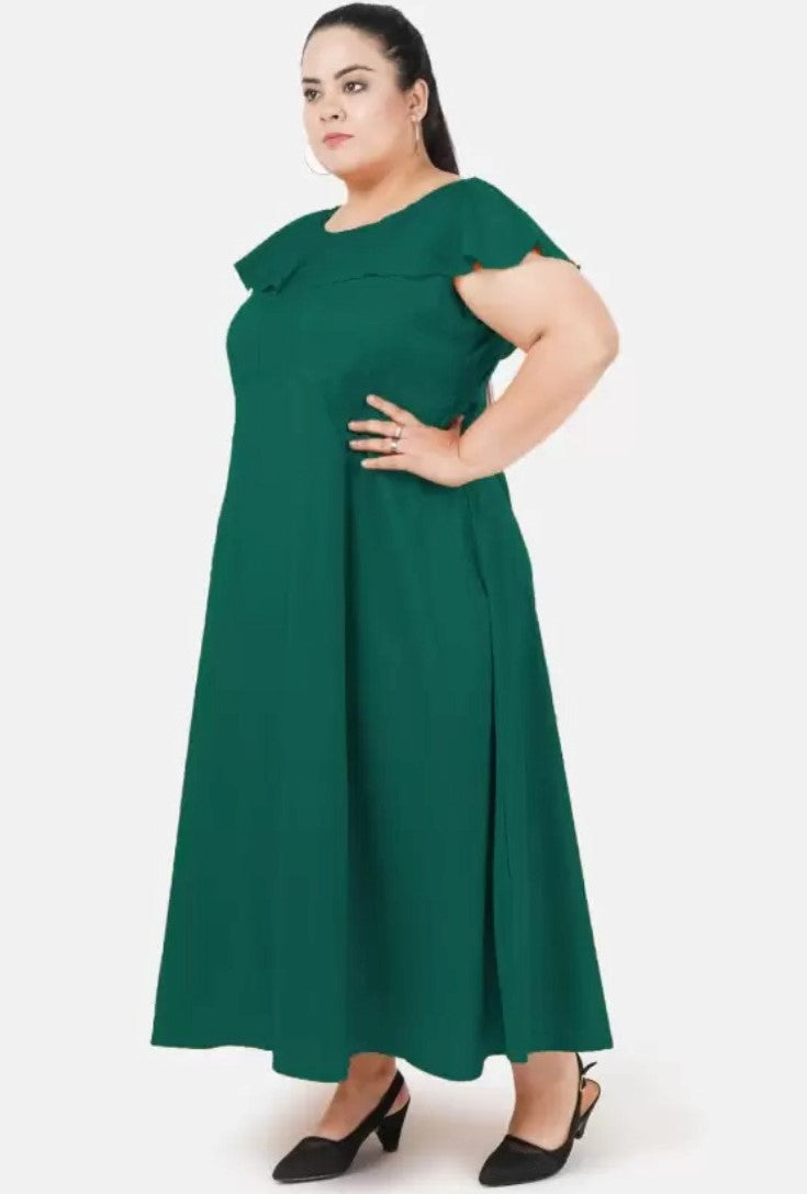 Women's Fit And Flare Green Dress (Color:Green, Material:Polyester) - GillKart