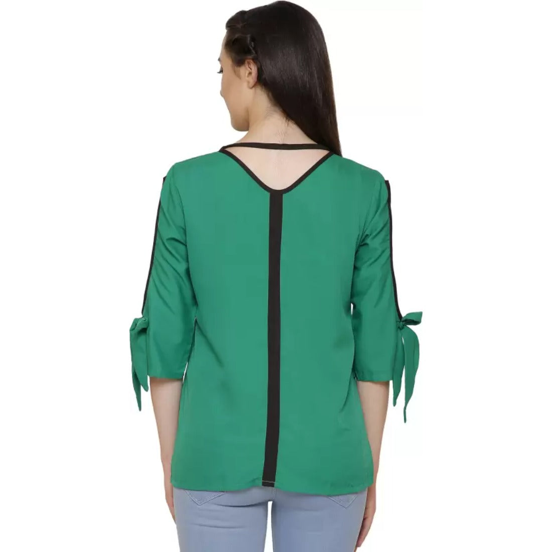 Women's Casual Slit Sleeve Solid Green Top (Color:Green, Material:Poly Crepe) - GillKart