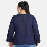 Women's Casual Bell Sleeve Solid Blue Top (Color:Blue, Material:Georgette) - GillKart