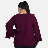 Women's Casual Bell Sleeve Solid Purple Top (Color:Purple, Material:Georgette) - GillKart