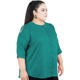 Women's Casual Solid Green Top (Color:Green, Material:Cotton Linen Blend) - GillKart