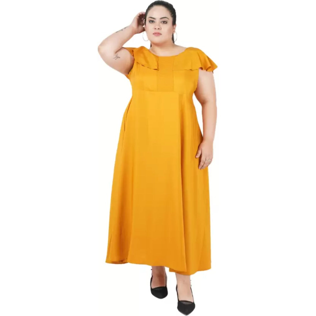 Women's Fit And Flare Yellow Dress (Color:Yellow, Material:Polyester) - GillKart