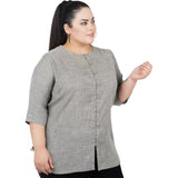 Women's Casual Solid Grey Top (Color:Grey, Material:Cotton Linen Blend) - GillKart