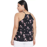 Women's Casual Floral Print Black Top (Color:Black, Material:Polyester) - GillKart