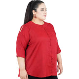 Women's Casual Solid Maroon Top (Color:Maroon, Material:Cotton Linen Blend) - GillKart