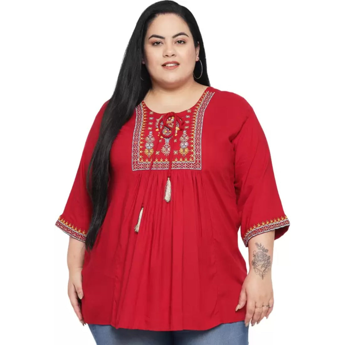 Women's Casual Embroidered Maroon Top (Color:Maroon, Material:Rayon) - GillKart