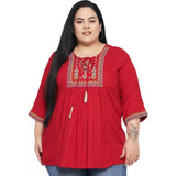 Women's Casual Embroidered Maroon Top (Color:Maroon, Material:Rayon) - GillKart