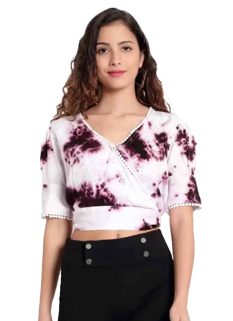 Women's Casual Tie And Dye Purple Top (Color:Purple, Material:Rayon) - GillKart