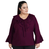 Women's Casual Bell Sleeve Solid Purple Top (Color:Purple, Material:Georgette) - GillKart