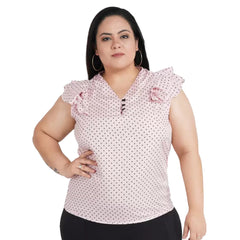 Women's Casual Flared Sleeve Printed Pink Top (Color:Pink, Material:Crepe) - GillKart