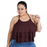 Women's Casual Shoulder Strap Solid Maroon Top (Color:Maroon, Material:Poly Crepe) - GillKart