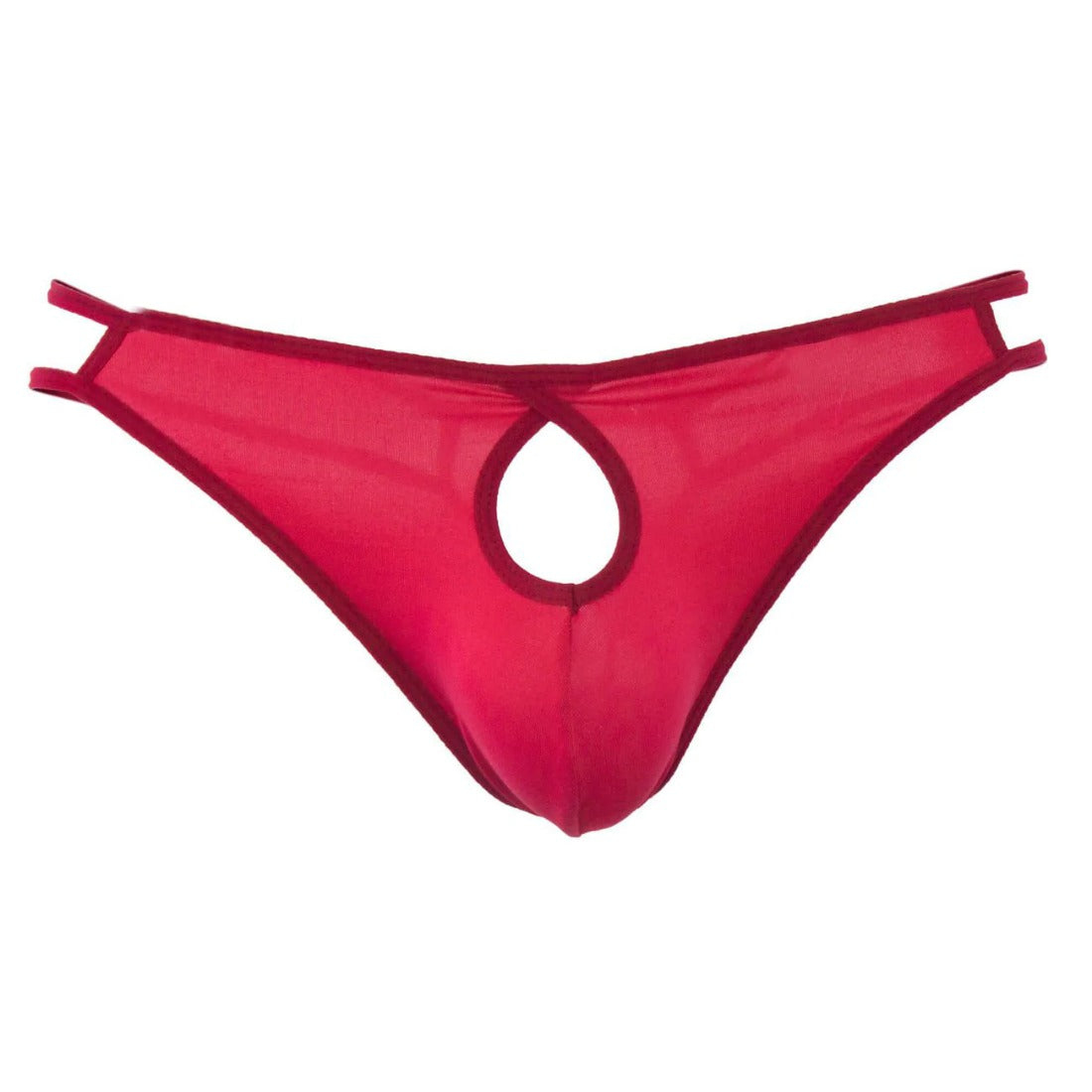 Men's Cotton Spandex Brief Thong Front Open Hole Notch Underwear (Red) - GillKart