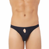 Men's Cotton Spandex Brief Thong Front Open Hole Notch Underwear (Black) - GillKart