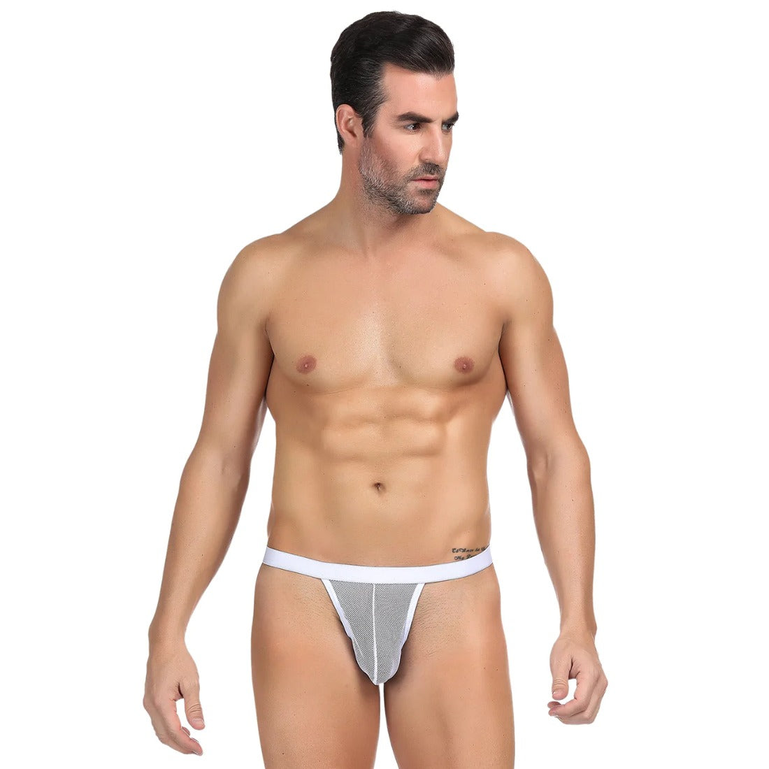 Men's Mesh Power Net Transparent Sexy Brief Underwear (White) - GillKart