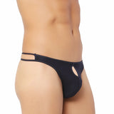 Men's Cotton Spandex Brief Thong Front Open Hole Notch Underwear (Black) - GillKart