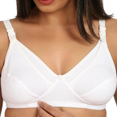 Women's Cotton Blend Mother Care Full Coverage Feeding Bra Non Padded (White) - GillKart