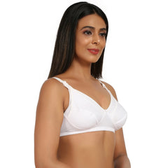 Women's Cotton Blend Mother Care Full Coverage Feeding Bra Non Padded (White) - GillKart